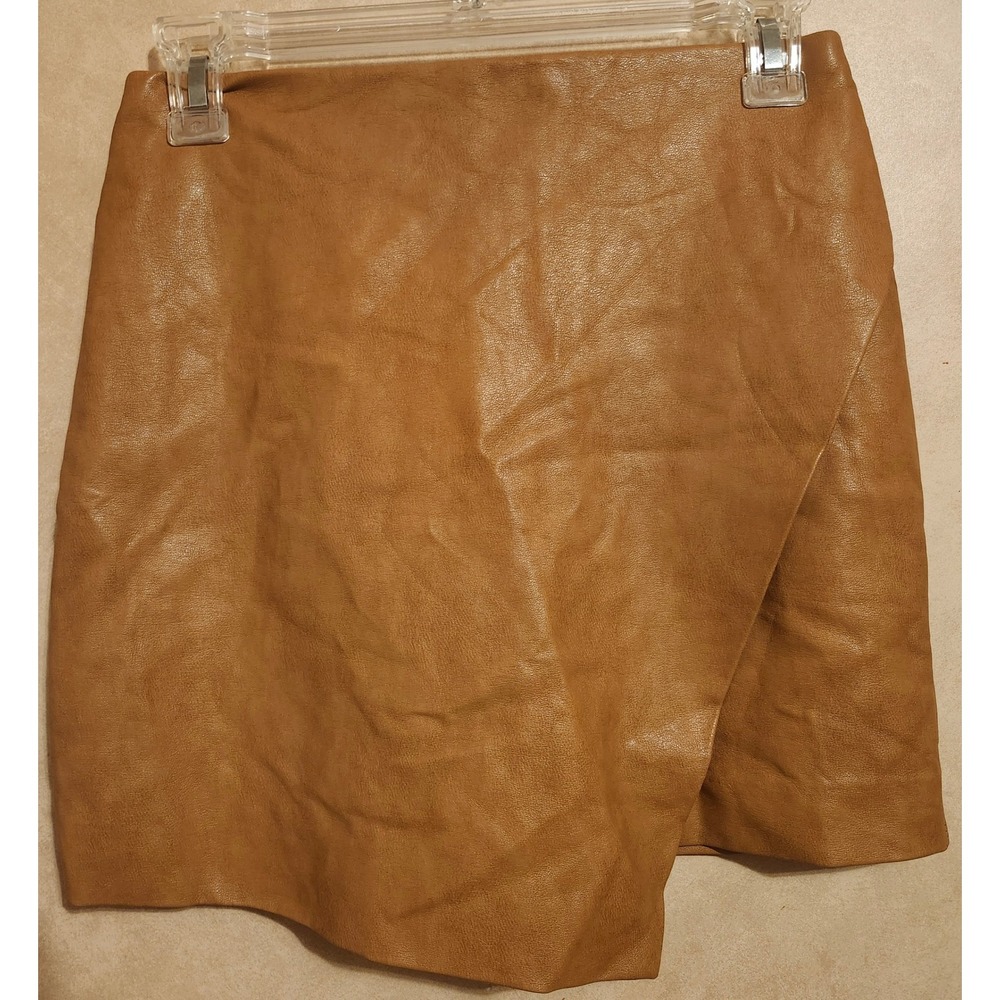 Skies Are Blue Faux Leather Wrap Mini Skirt Tan Camel Brown XS 52250